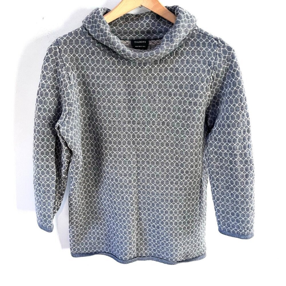 Talbots Womens Wool Turtleneck Sweater S Gray Geometric‎ Pattern